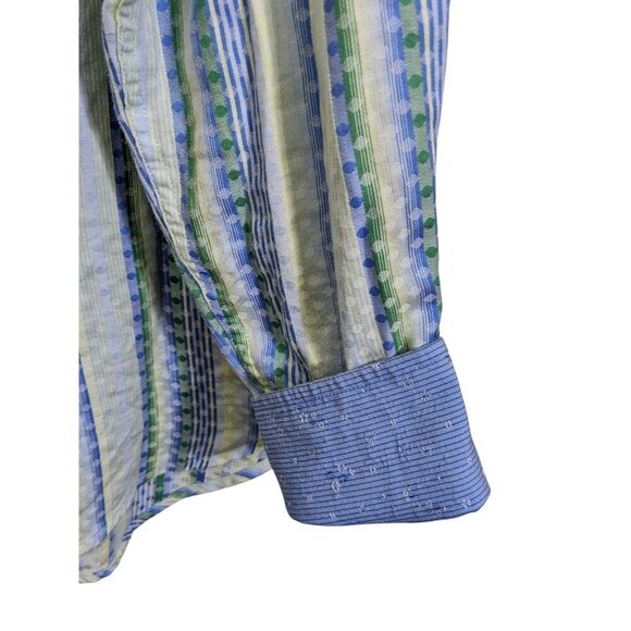 Robert Graham Button Up Shirt Mens L Light Blue Green Polka Dot Stripes Cotton - Picture 5 of 12